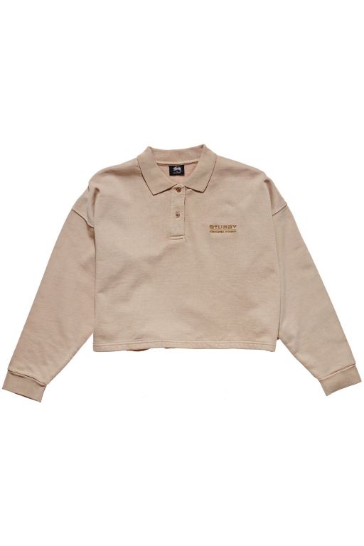 Stussy Womens Designs Pigment Fleece Polo Shirts Brown - AKIRE5287